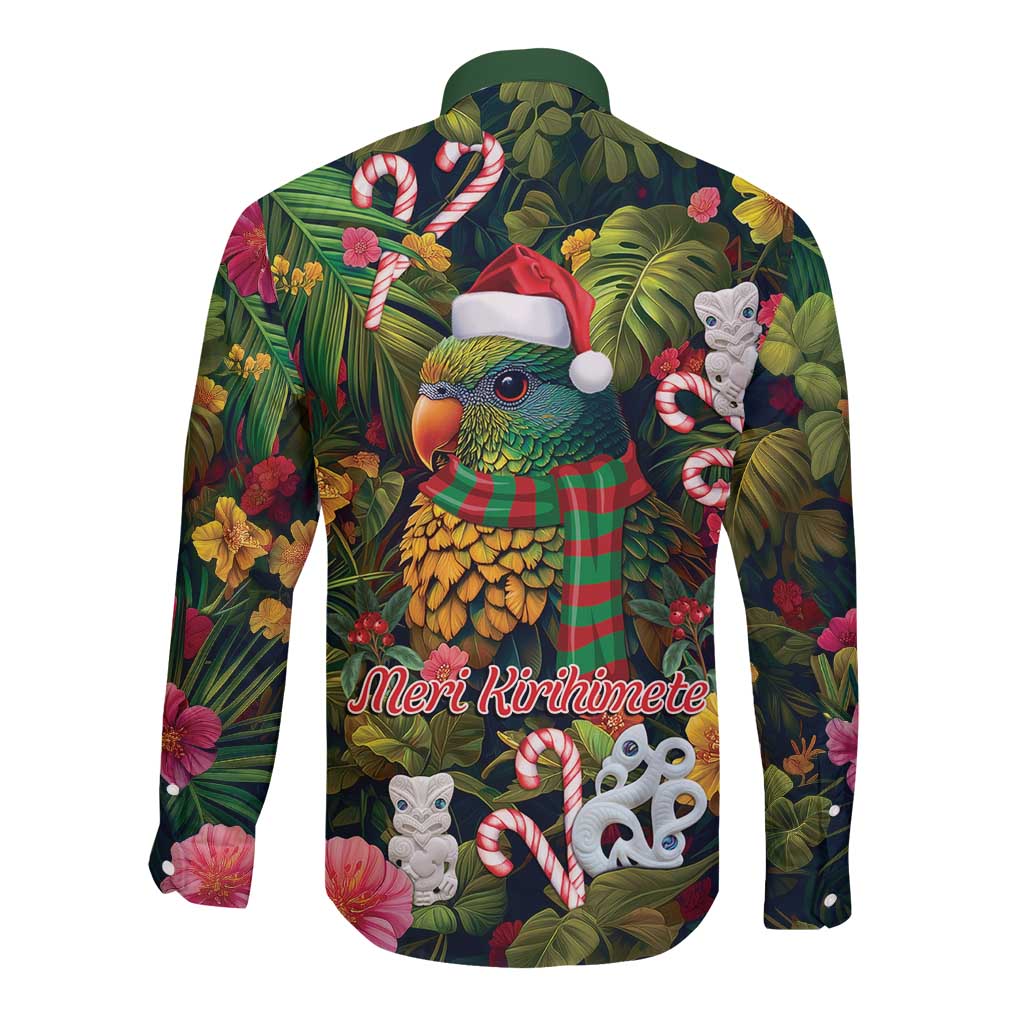 Meri Kirihimete Kakapo Santa Long Sleeve Button Shirt Merry Christmas with Tropical Vibe LT9 - Polynesian Pride