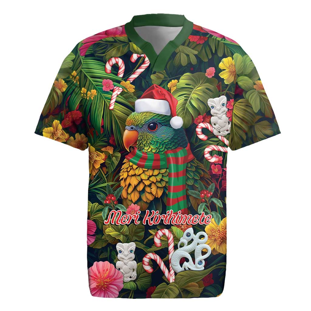 Meri Kirihimete Kakapo Santa Rugby Jersey Merry Christmas with Tropical Vibe