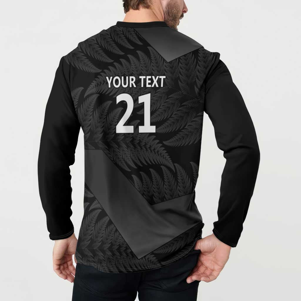 New Zealand Cricket Custom Button Sweatshirt Potae Pango Black Fern Pattern LT9 - Polynesian Pride