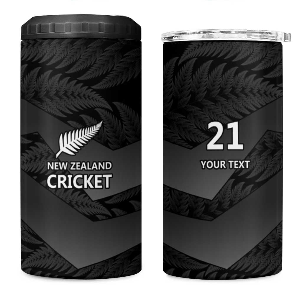 New Zealand Cricket Custom 4 in 1 Can Cooler Tumbler Potae Pango Black Fern Pattern
