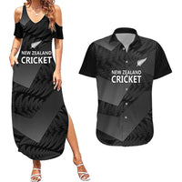 New Zealand Cricket Custom Couples Matching Summer Maxi Dress and Hawaiian Shirt Potae Pango Black Fern Pattern