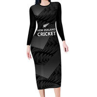 New Zealand Cricket Custom Family Matching Long Sleeve Bodycon Dress and Hawaiian Shirt Potae Pango Black Fern Pattern LT9 Mom's Dress Black - Polynesian Pride
