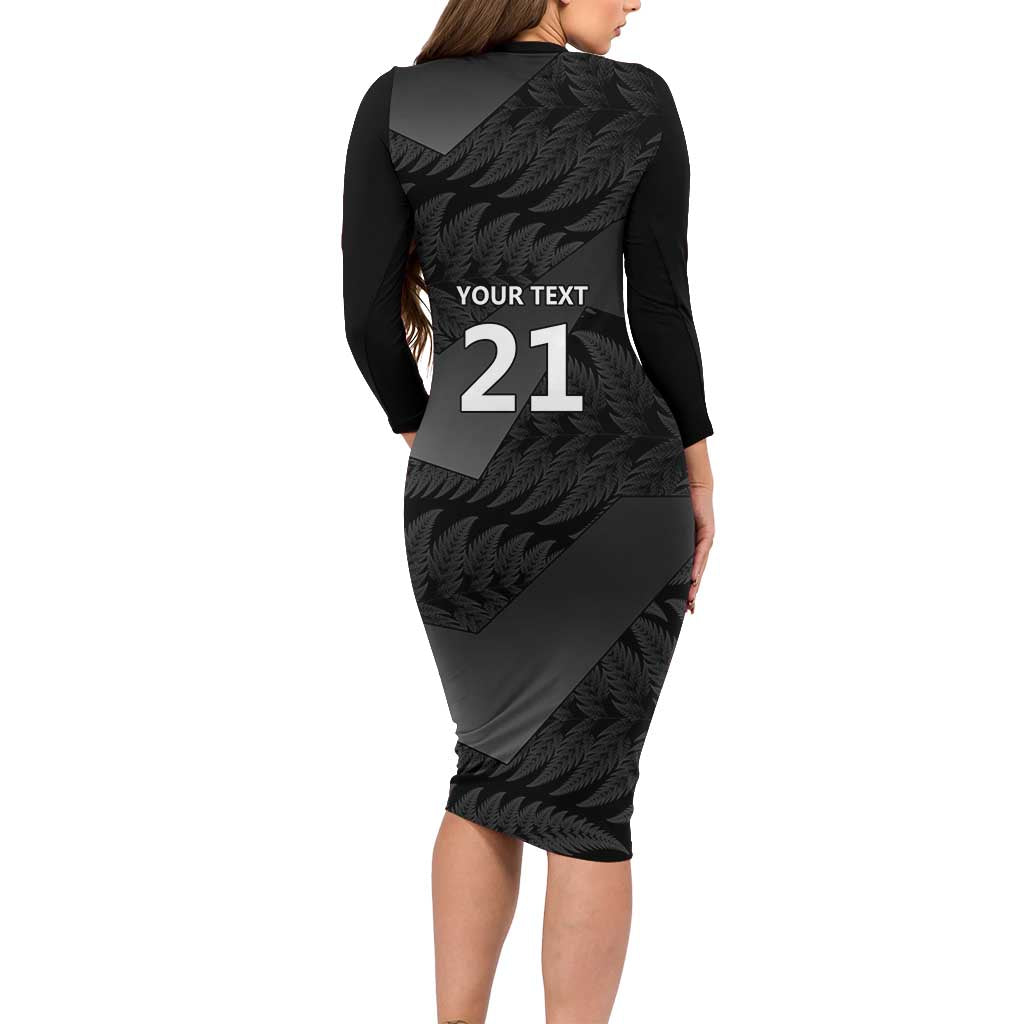 New Zealand Cricket Custom Family Matching Long Sleeve Bodycon Dress and Hawaiian Shirt Potae Pango Black Fern Pattern LT9 - Polynesian Pride