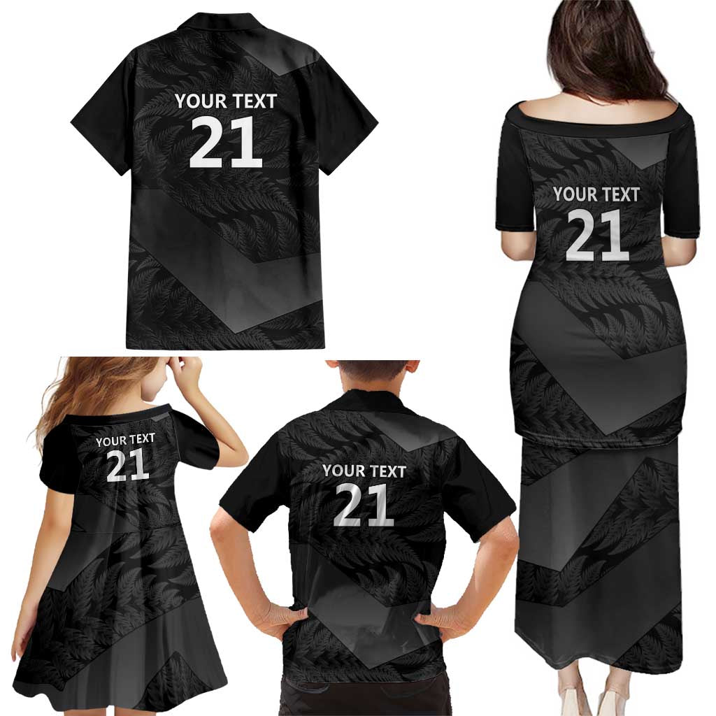 New Zealand Cricket Custom Family Matching Puletasi and Hawaiian Shirt Potae Pango Black Fern Pattern LT9 - Polynesian Pride