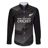 New Zealand Cricket Custom Family Matching Puletasi and Hawaiian Shirt Potae Pango Black Fern Pattern LT9 Dad's Shirt - Long Sleeve Black - Polynesian Pride