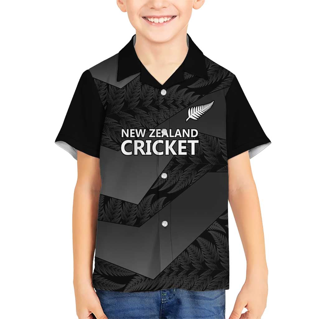 New Zealand Cricket Custom Family Matching Short Sleeve Bodycon Dress and Hawaiian Shirt Potae Pango Black Fern Pattern LT9 Son's Shirt Black - Polynesian Pride