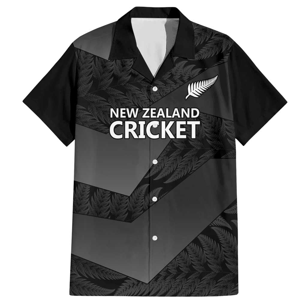 New Zealand Cricket Custom Hawaiian Shirt Potae Pango Black Fern Pattern