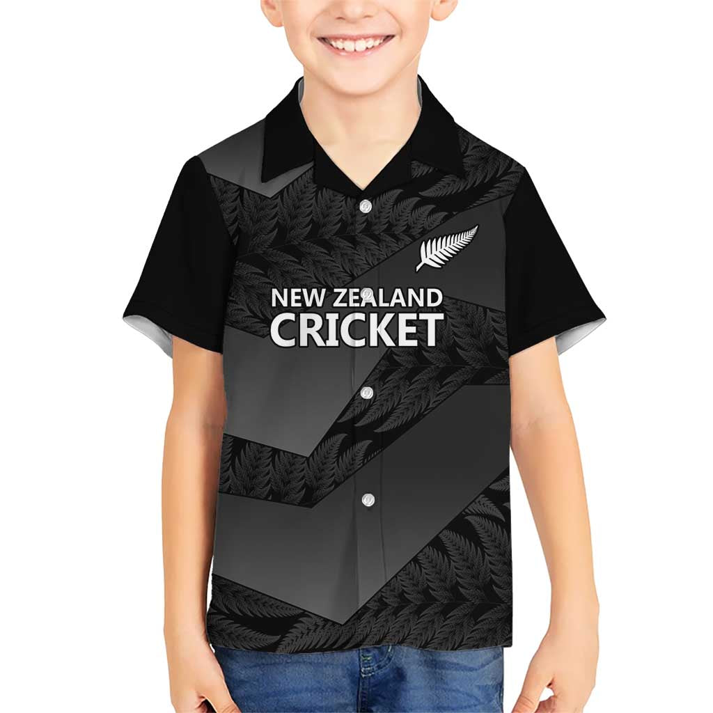 New Zealand Cricket Custom Kid Hawaiian Shirt Potae Pango Black Fern Pattern LT9 Kid Black - Polynesian Pride