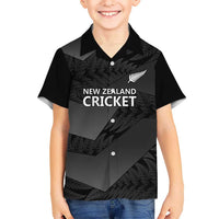 New Zealand Cricket Custom Kid Hawaiian Shirt Potae Pango Black Fern Pattern LT9 Kid Black - Polynesian Pride
