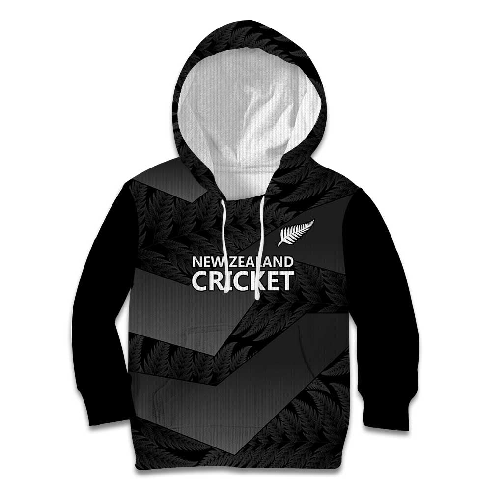 New Zealand Cricket Custom Kid Hoodie Potae Pango Black Fern Pattern