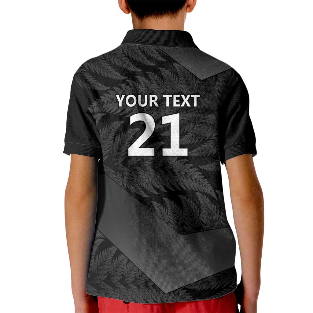 New Zealand Cricket Custom Kid Polo Shirt Potae Pango Black Fern Pattern