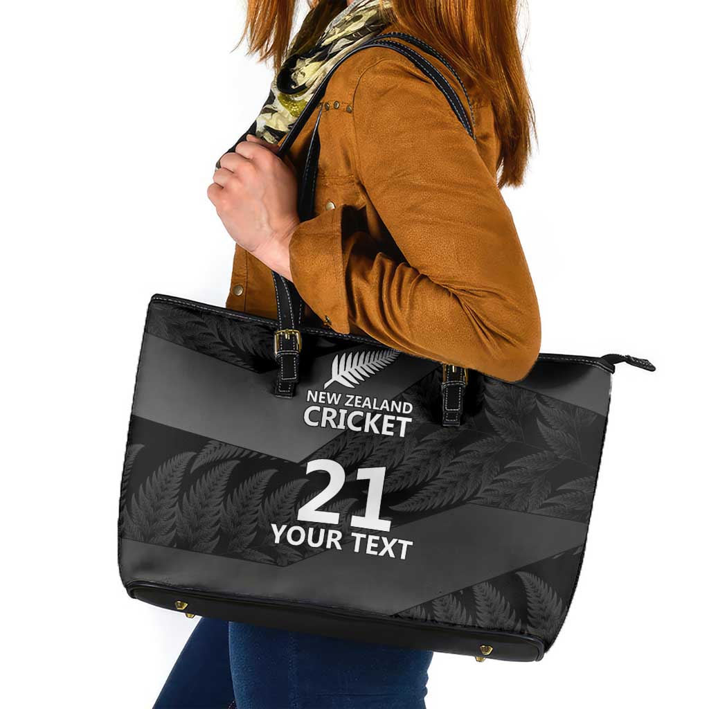 New Zealand Cricket Custom Leather Tote Bag Potae Pango Black Fern Pattern LT9 Black - Polynesian Pride