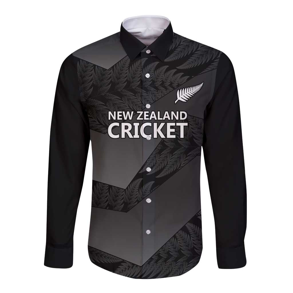 New Zealand Cricket Custom Long Sleeve Button Shirt Potae Pango Black Fern Pattern