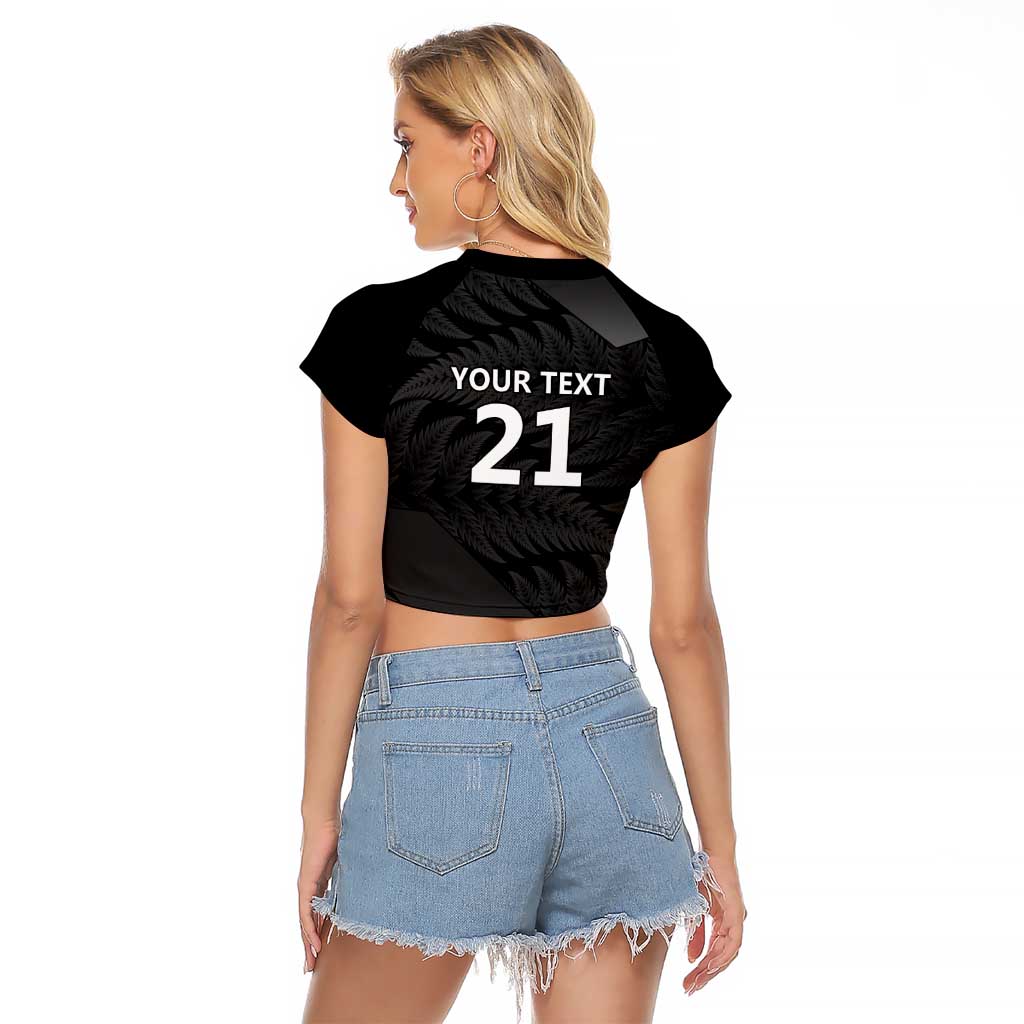 New Zealand Cricket Custom Raglan Cropped T Shirt Potae Pango Black Fern Pattern