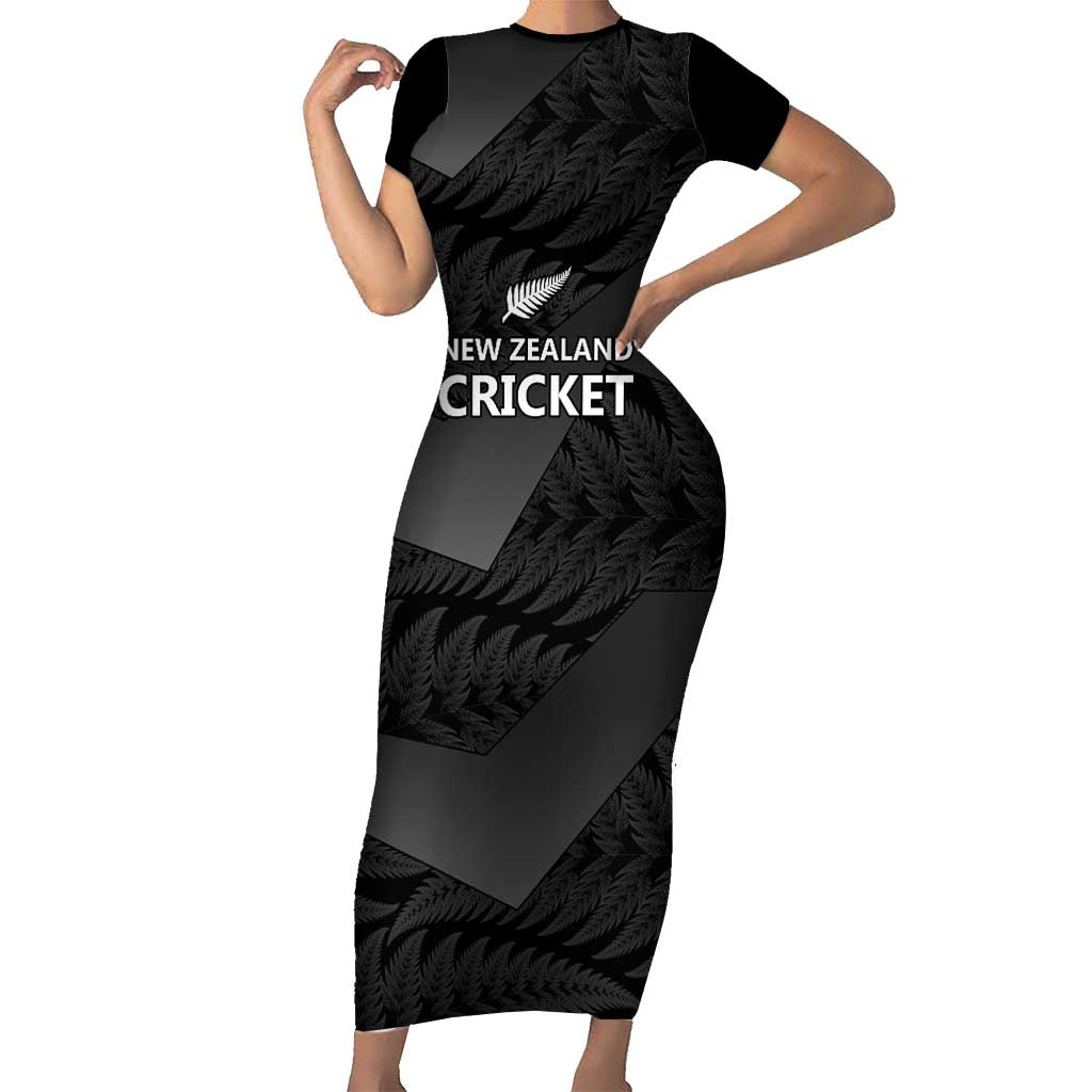 New Zealand Cricket Custom Short Sleeve Bodycon Dress Potae Pango Black Fern Pattern