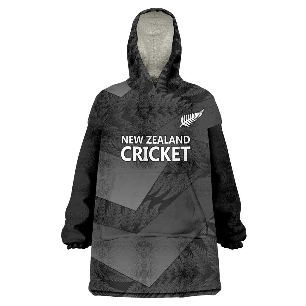 New Zealand Cricket Custom Wearable Blanket Hoodie Potae Pango Black Fern Pattern