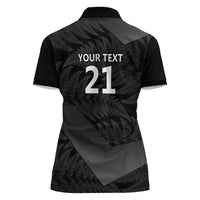New Zealand Cricket Custom Women Polo Shirt Potae Pango Black Fern Pattern