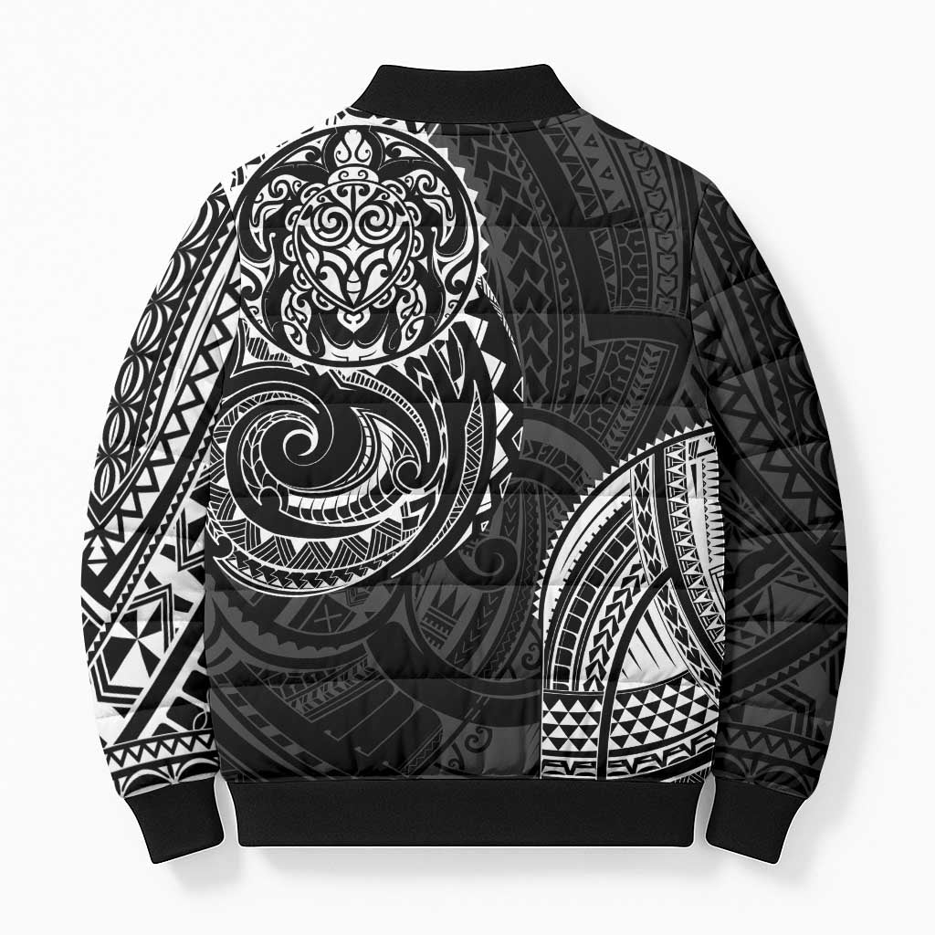 Polynesian Turtle Tribal Tattoo Bomber Puffer Jacket Black Style - Polynesian Pride