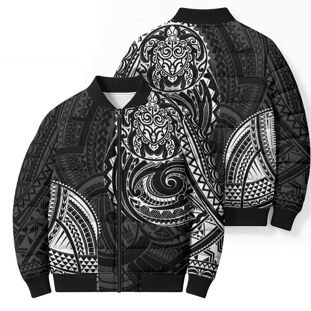 Polynesian Turtle Tribal Tattoo Bomber Puffer Jacket Black Style - Polynesian Pride