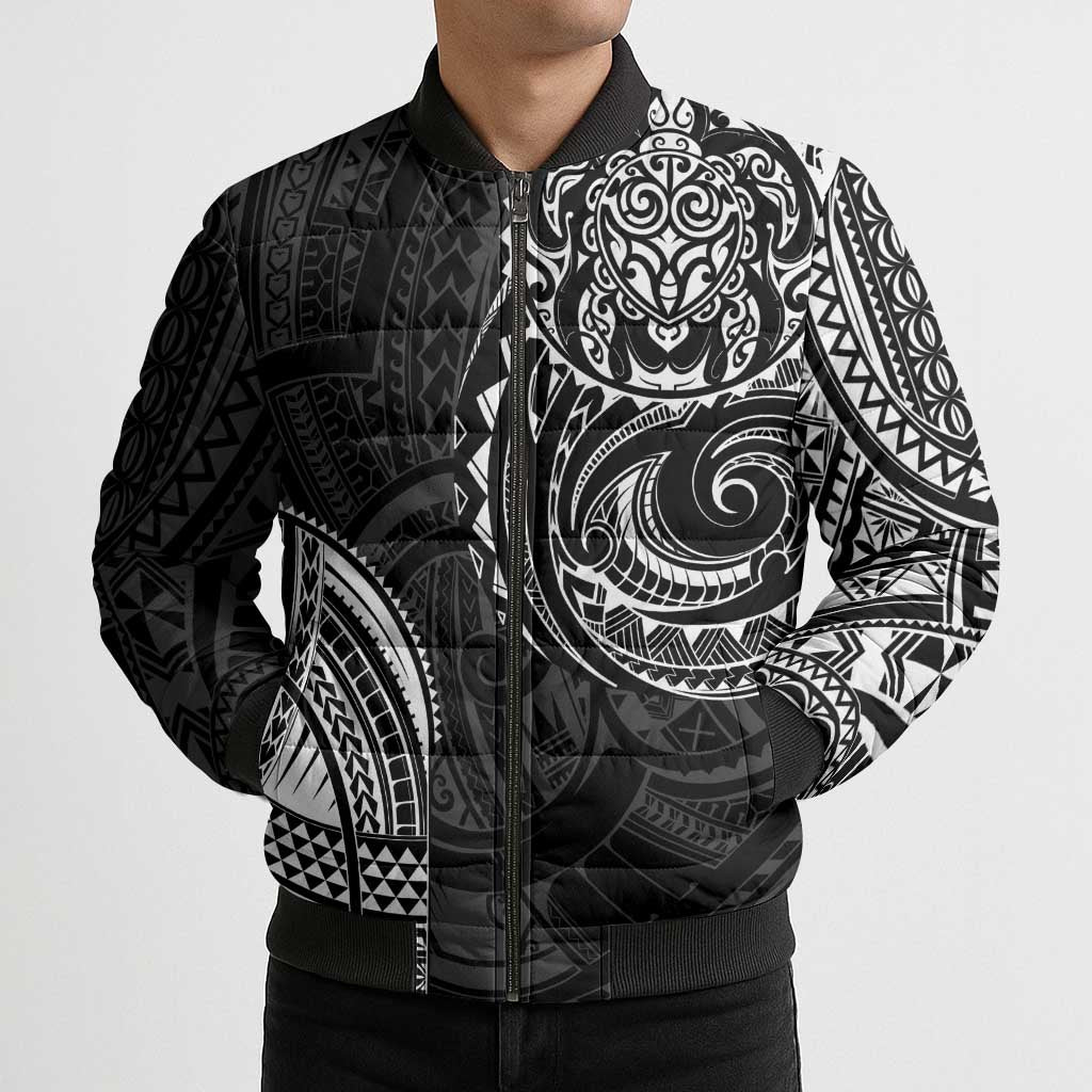 Polynesian Turtle Tribal Tattoo Bomber Puffer Jacket Black Style - Polynesian Pride