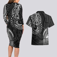 Polynesian Turtle Tribal Tattoo Couples Matching Long Sleeve Bodycon Dress and Hawaiian Shirt Black Style LT9 - Polynesian Pride