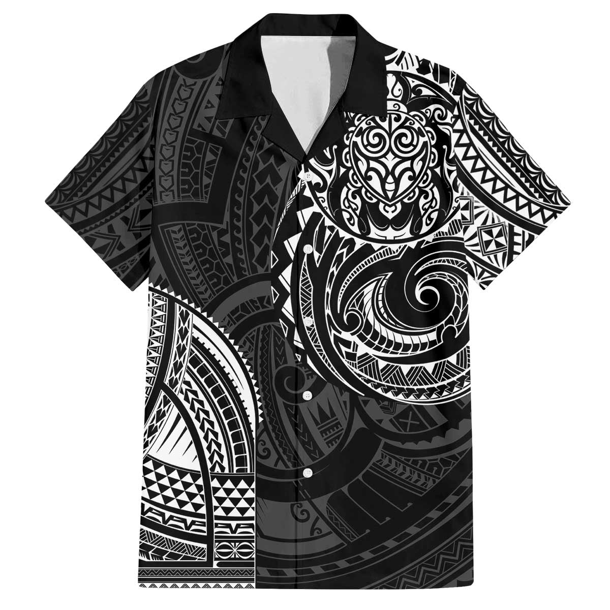 Polynesian Turtle Tribal Tattoo Family Matching Off The Shoulder Long Sleeve Dress and Hawaiian Shirt Black Style