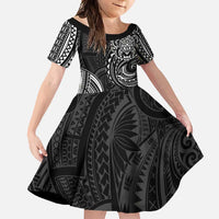 Polynesian Turtle Tribal Tattoo Family Matching Off Shoulder Maxi Dress and Hawaiian Shirt Black Style LT9 Daughter's Dress Black - Polynesian Pride