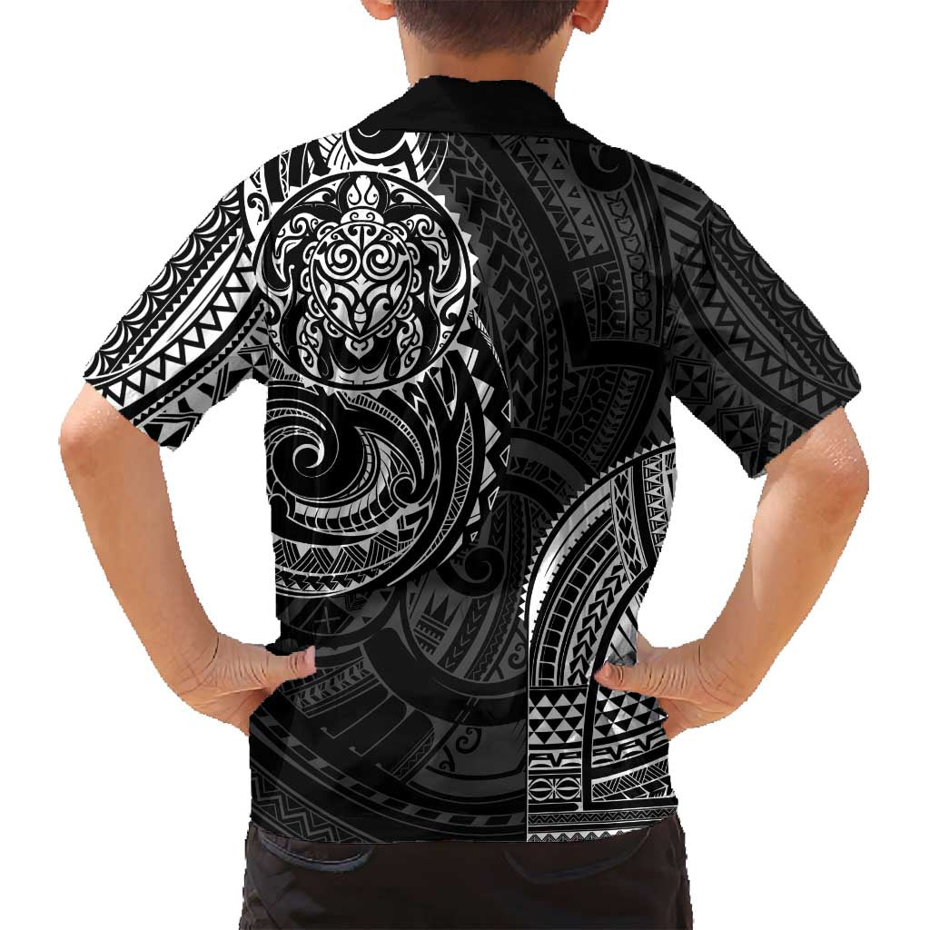 Polynesian Turtle Tribal Tattoo Family Matching Off Shoulder Short Dress and Hawaiian Shirt Black Style LT9 - Polynesian Pride