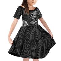 Polynesian Turtle Tribal Tattoo Family Matching Off Shoulder Short Dress and Hawaiian Shirt Black Style LT9 Daughter's Dress Black - Polynesian Pride