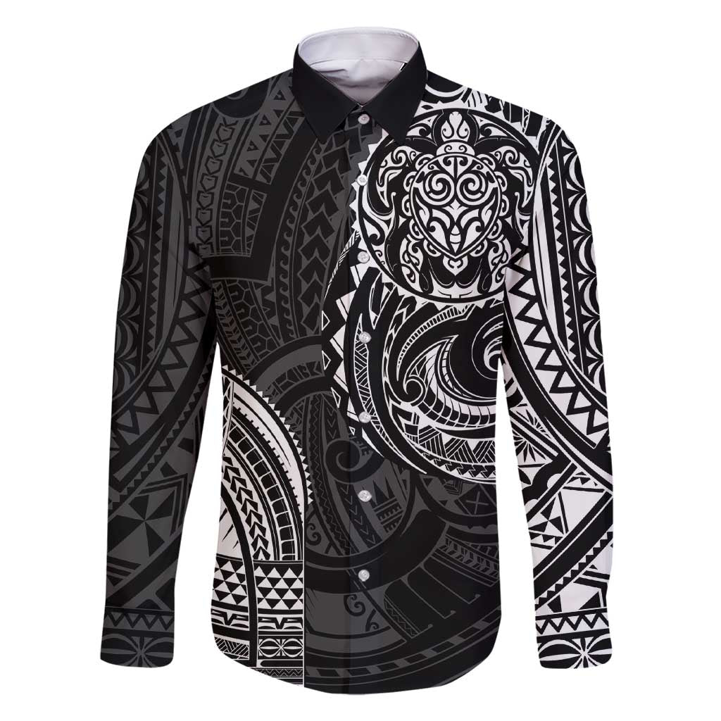 Polynesian Turtle Tribal Tattoo Family Matching Short Sleeve Bodycon Dress and Hawaiian Shirt Black Style