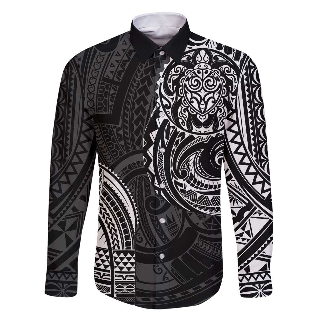 Polynesian Turtle Tribal Tattoo Family Matching Summer Maxi Dress and Hawaiian Shirt Black Style LT9 Dad's Shirt - Long Sleeve Black - Polynesian Pride