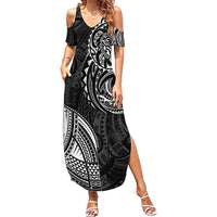 Polynesian Turtle Tribal Tattoo Family Matching Summer Maxi Dress and Hawaiian Shirt Black Style LT9 Mom's Dress Black - Polynesian Pride