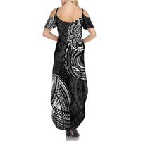 Polynesian Turtle Tribal Tattoo Family Matching Summer Maxi Dress and Hawaiian Shirt Black Style LT9 - Polynesian Pride