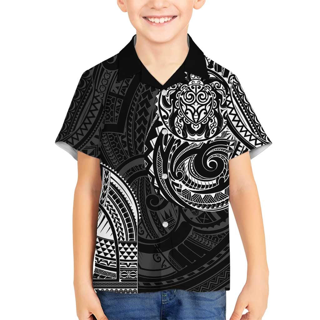 Polynesian Turtle Tribal Tattoo Family Matching Summer Maxi Dress and Hawaiian Shirt Black Style LT9 Son's Shirt Black - Polynesian Pride