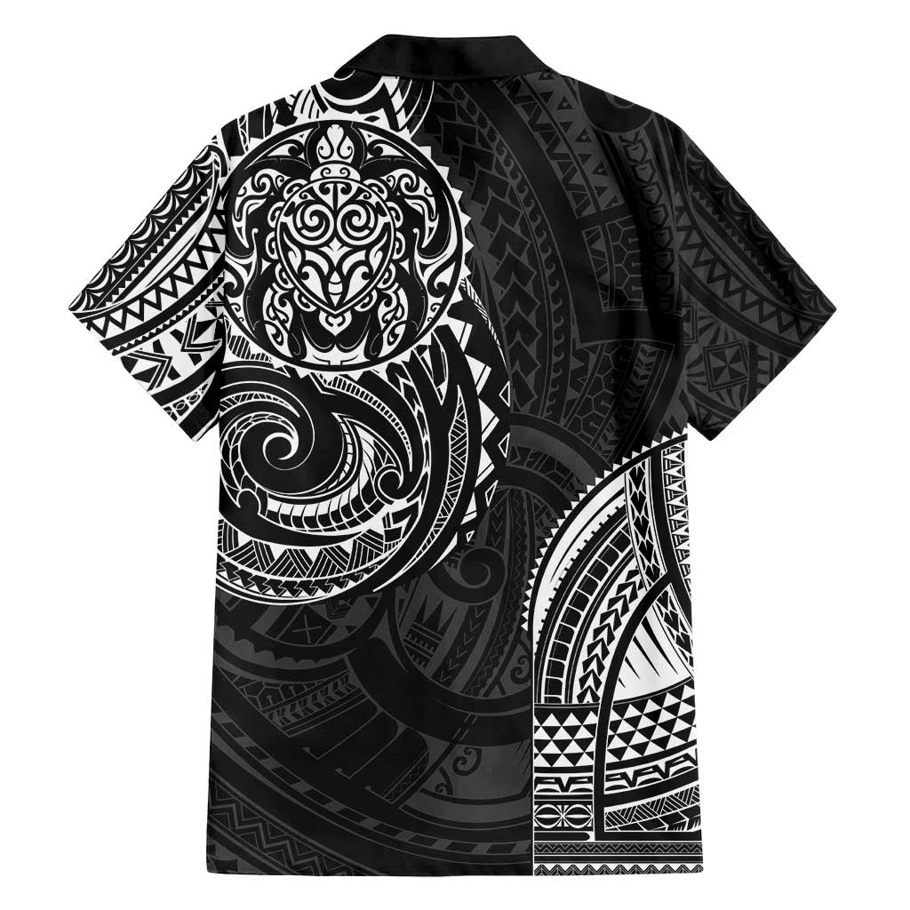 Polynesian Turtle Tribal Tattoo Family Matching Tank Maxi Dress and Hawaiian Shirt Black Style