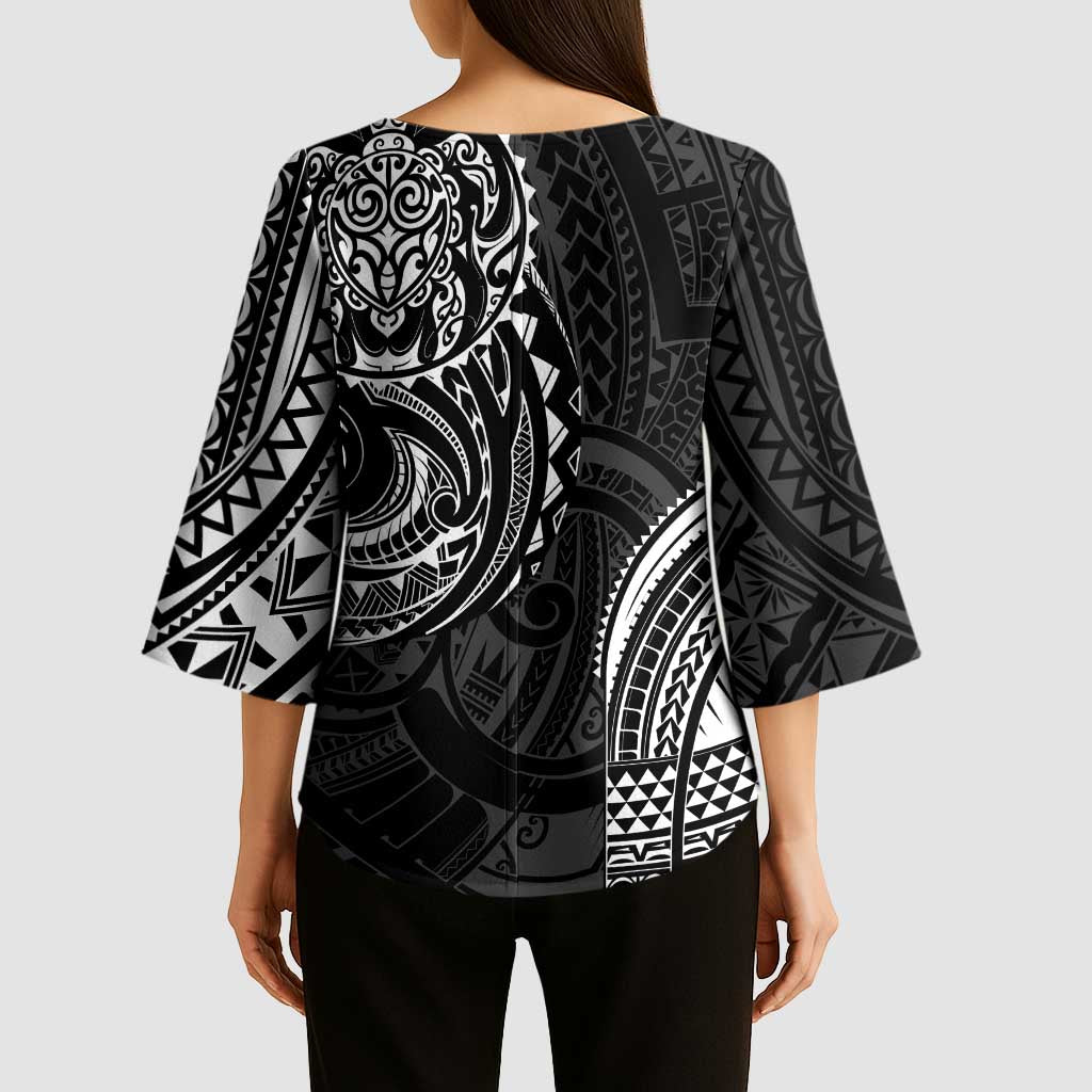 Polynesian Turtle Tribal Tattoo Kimono Sleeve Blouse Black Style - Polynesian Pride