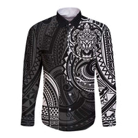 Polynesian Turtle Tribal Tattoo Long Sleeve Button Shirt Black Style