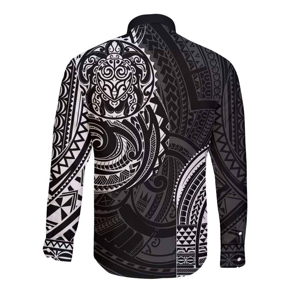 Polynesian Turtle Tribal Tattoo Long Sleeve Button Shirt Black Style