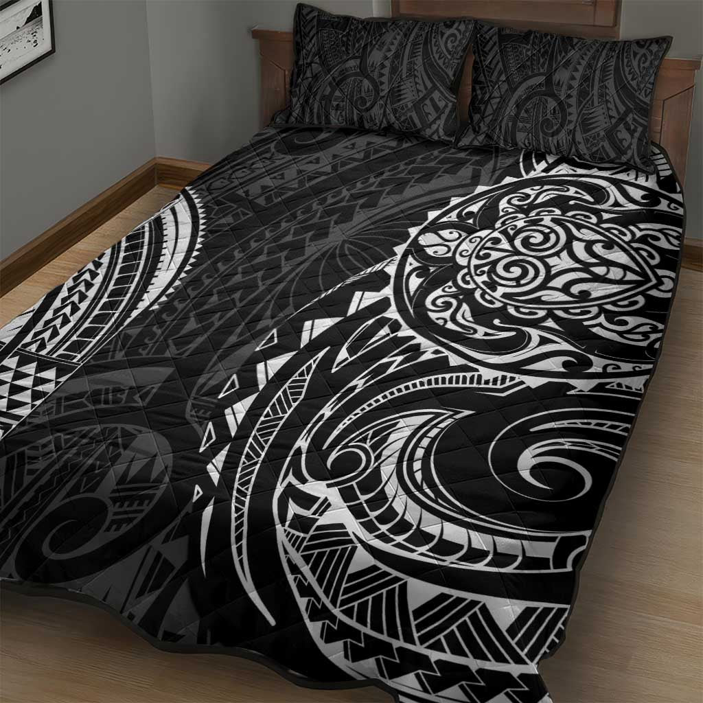 Polynesian Turtle Tribal Tattoo Quilt Bed Set Black Style