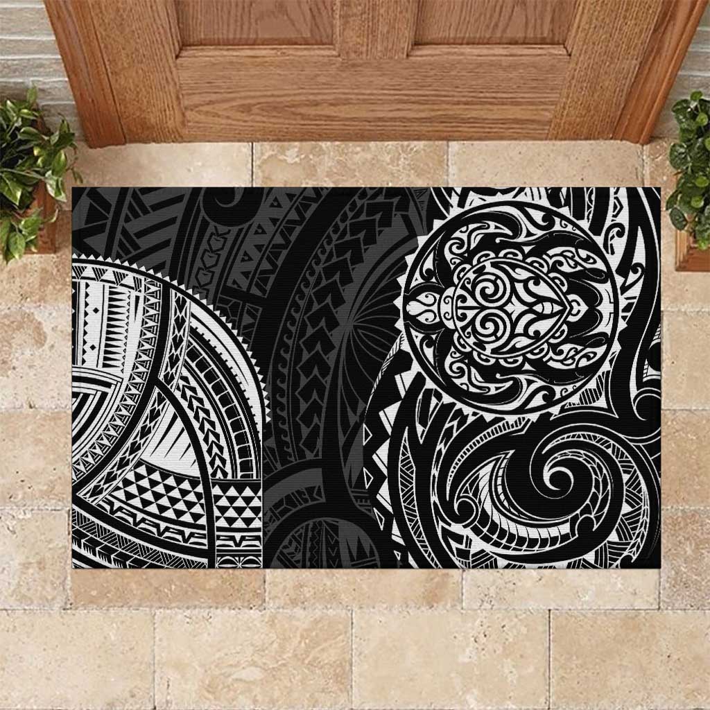 Polynesian Turtle Tribal Tattoo Rubber Doormat Black Style