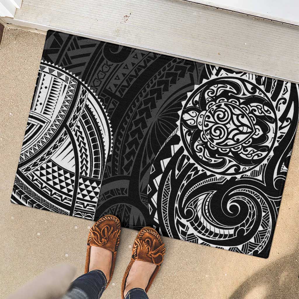 Polynesian Turtle Tribal Tattoo Rubber Doormat Black Style