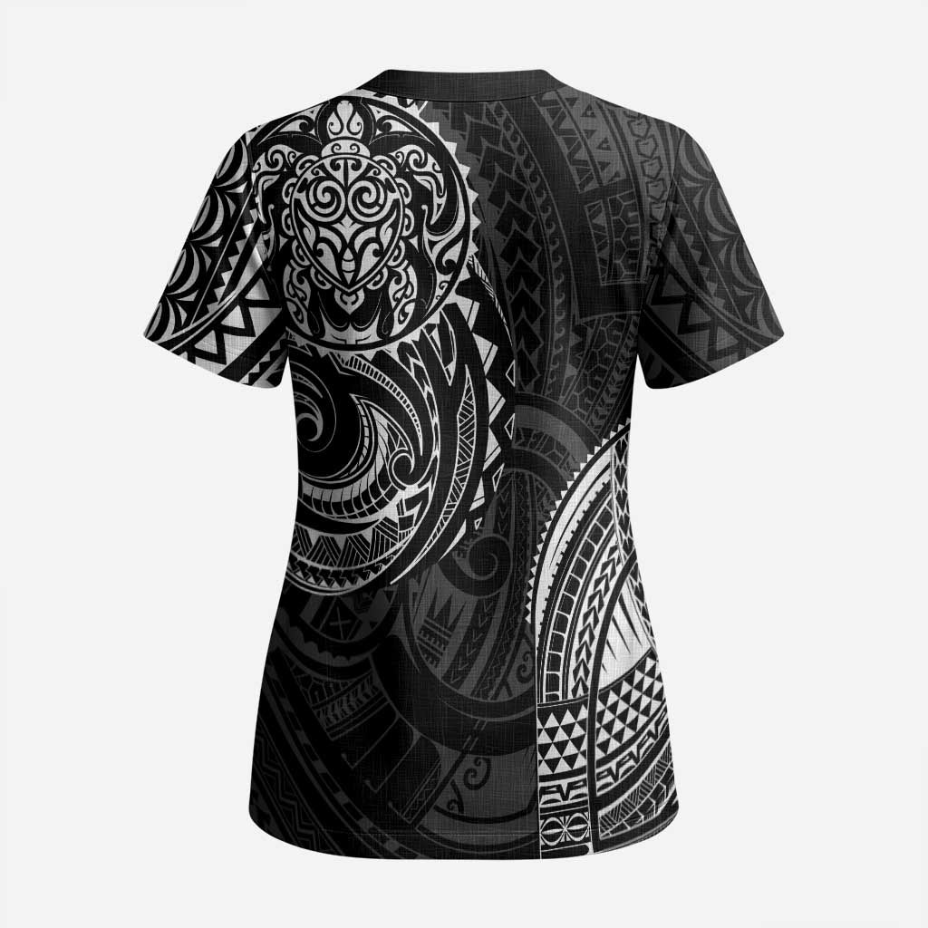 Polynesian Turtle Tribal Tattoo Scrub Top Black Style - Polynesian Pride