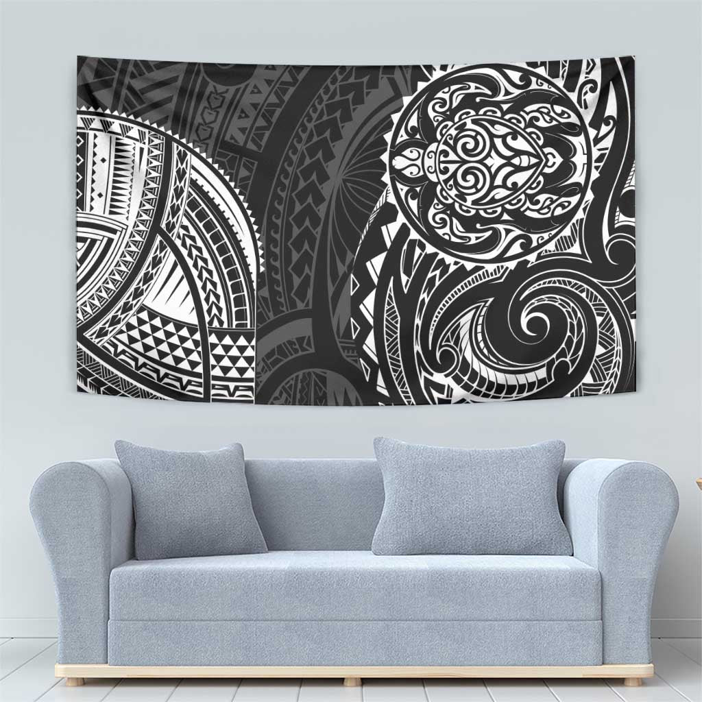 Polynesian Turtle Tribal Tattoo Tapestry Black Style