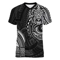 Polynesian Turtle Tribal Tattoo Women V-Neck T-Shirt Black Style LT9 Female Black - Polynesian Pride