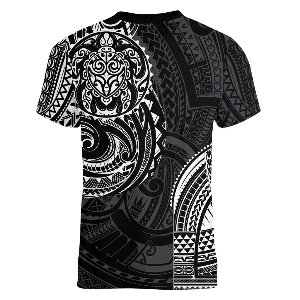Polynesian Turtle Tribal Tattoo Women V-Neck T-Shirt Black Style LT9 - Polynesian Pride