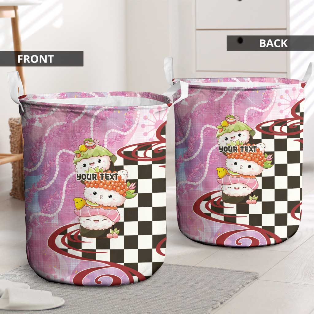 Personalized Japanese Kawaii Sushi Roll Laundry Basket Wagara Palaka Pattern LT9 - Polynesian Pride