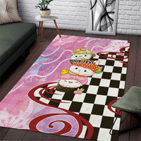 Personalized Japanese Kawaii Sushi Roll Area Rug Wagara Palaka Pattern LT9 Pink - Polynesian Pride