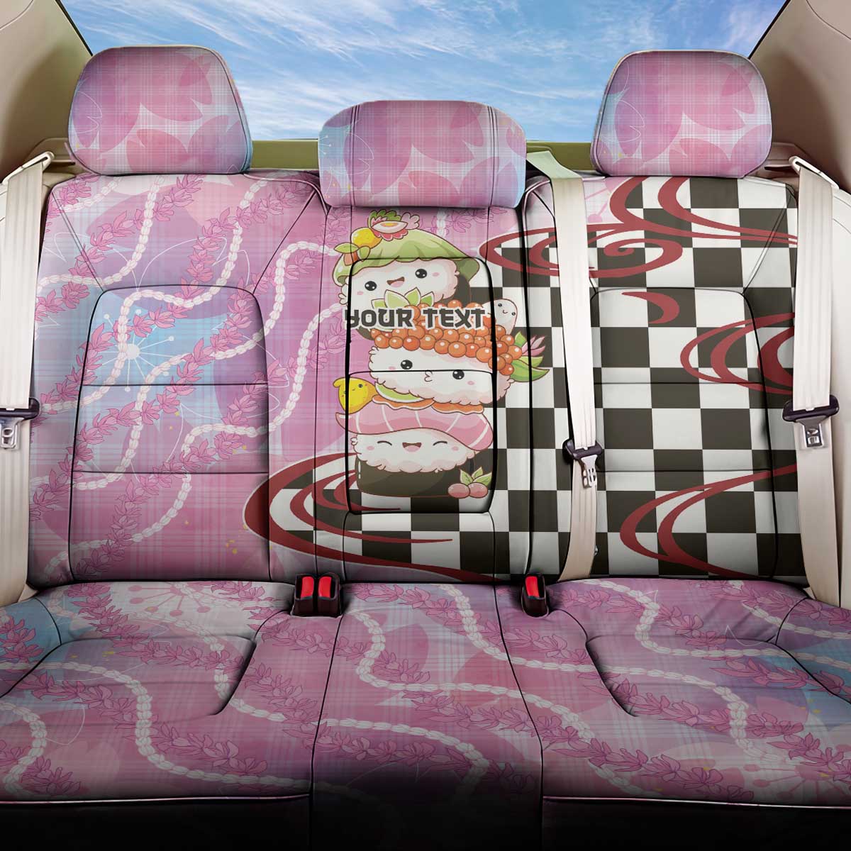 Personalized Japanese Kawaii Sushi Roll Back Car Seat Cover Wagara Palaka Pattern LT9 One Size Pink - Polynesian Pride