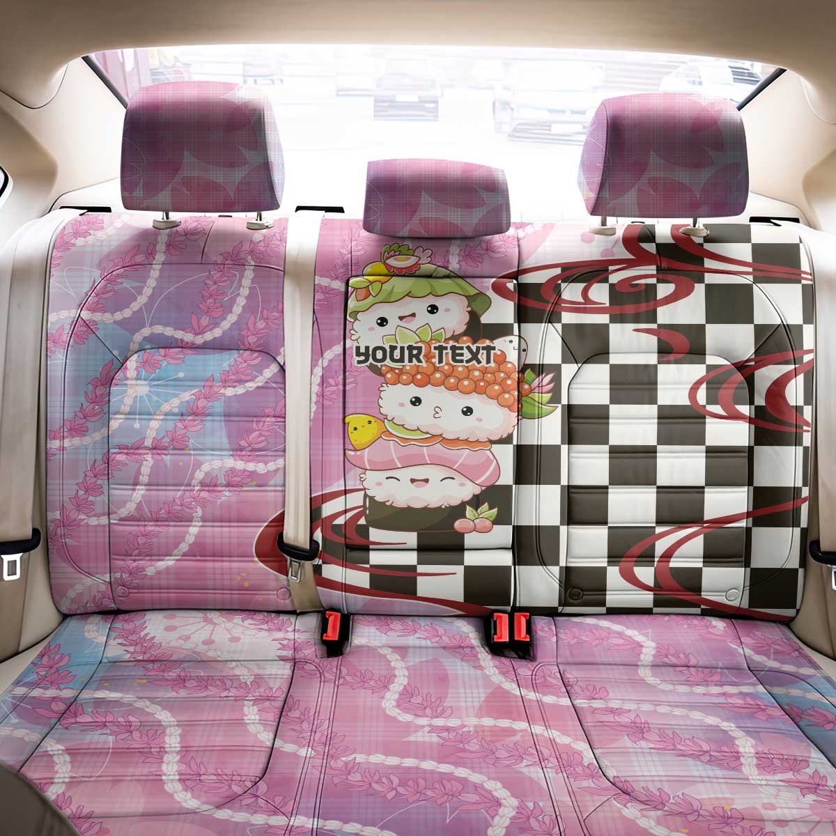 Personalized Japanese Kawaii Sushi Roll Back Car Seat Cover Wagara Palaka Pattern LT9 - Polynesian Pride