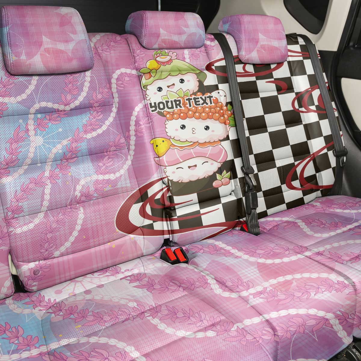 Personalized Japanese Kawaii Sushi Roll Back Car Seat Cover Wagara Palaka Pattern LT9 - Polynesian Pride
